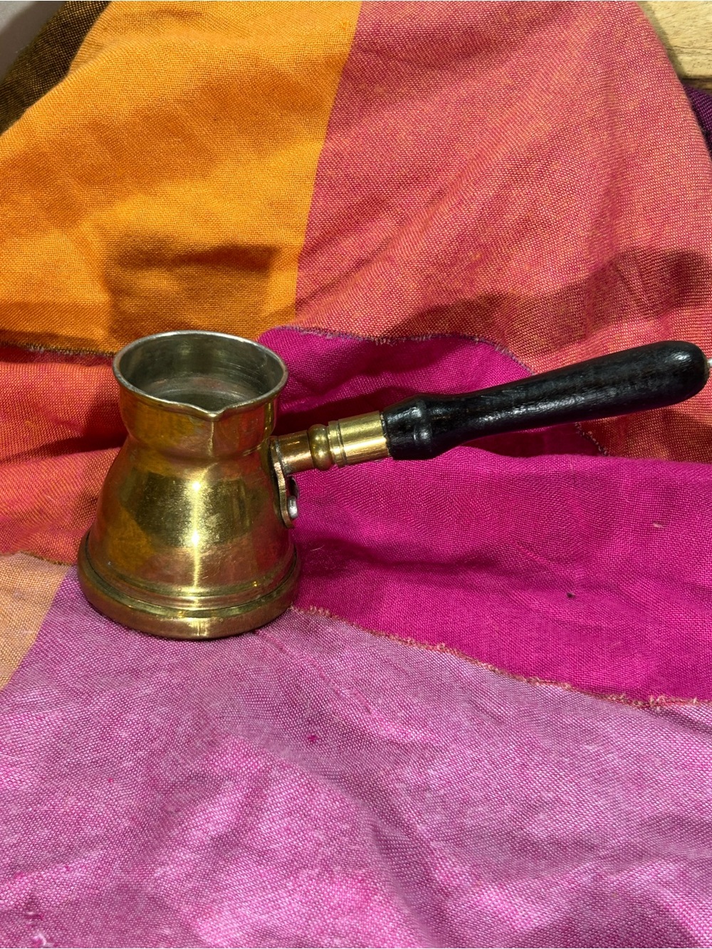 Vintage Brass Turkish Coffee Pot Cezve with Black Handle